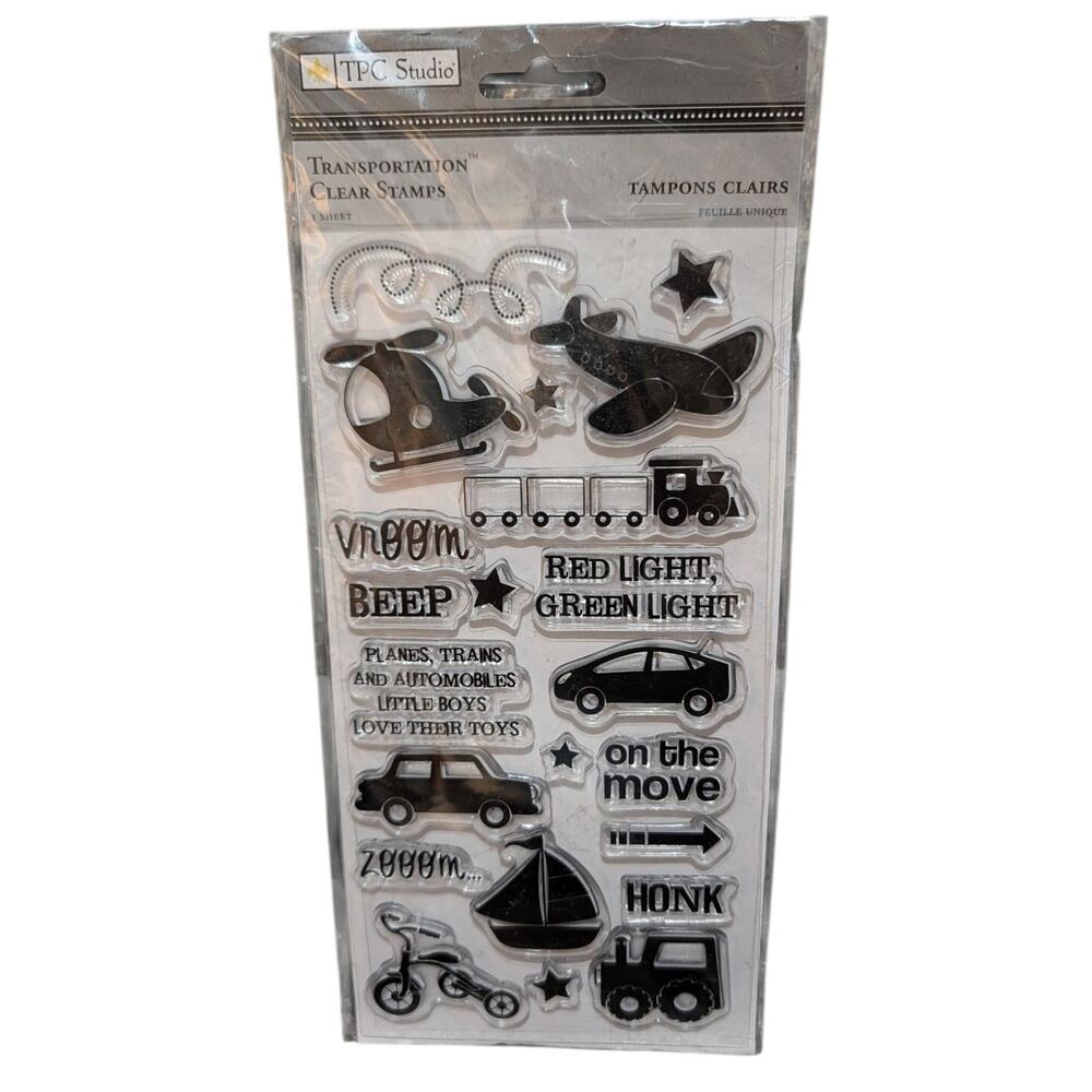 TPC Studio Trasportation Clear Stamps Crafts Scrapbook Train, Planes, Cars